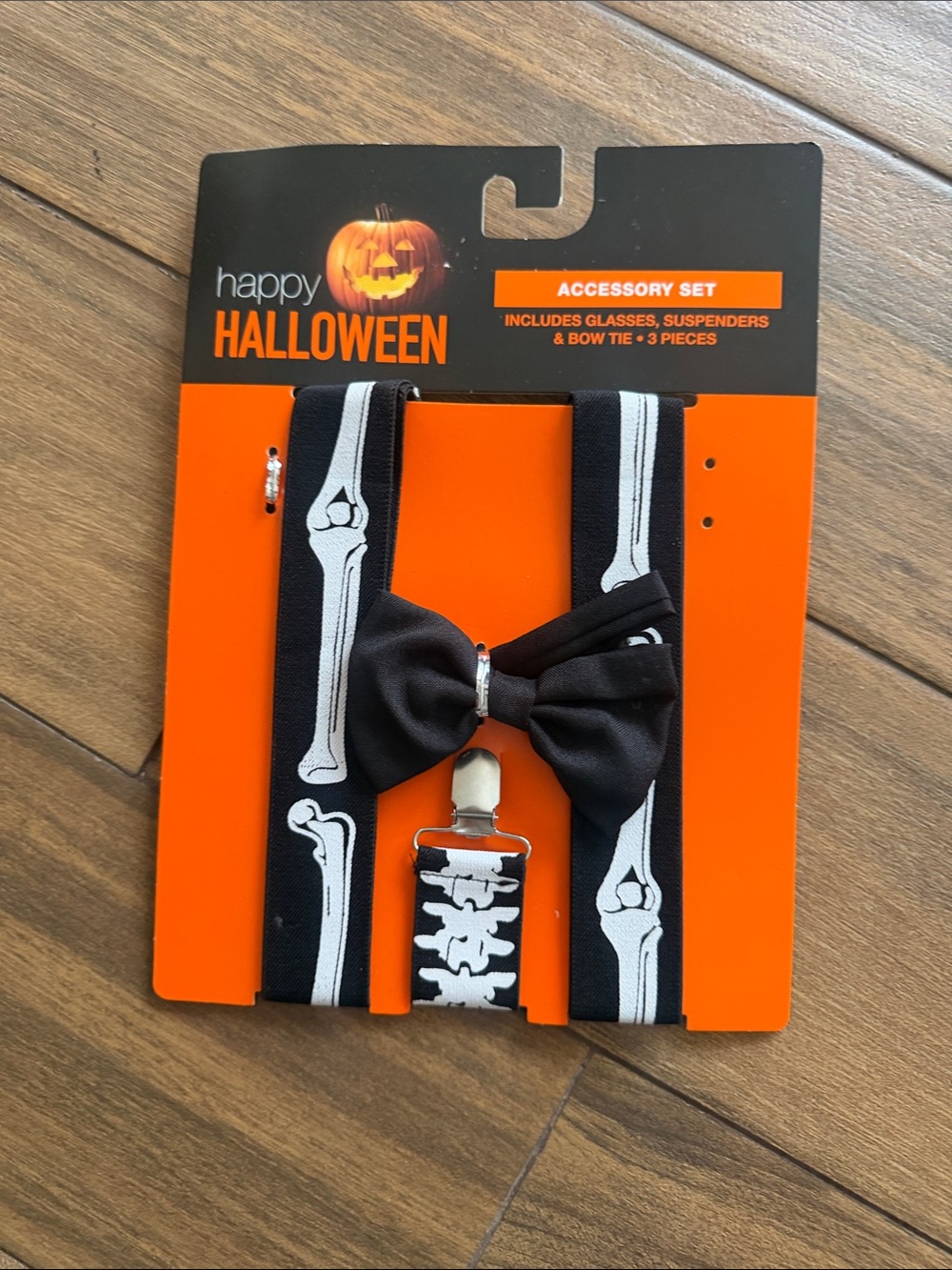 Happy Halloween Kids Black Skeleton Suspenders & Bow Tie Accessory Set